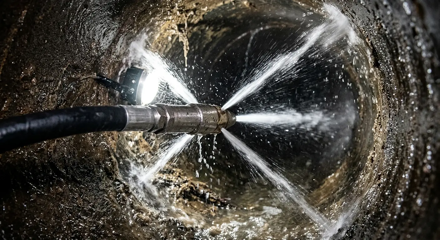 High-pressure hydro jetting nozzle cleaning sewer pipe for Storm Drain Cleaning in Northlake